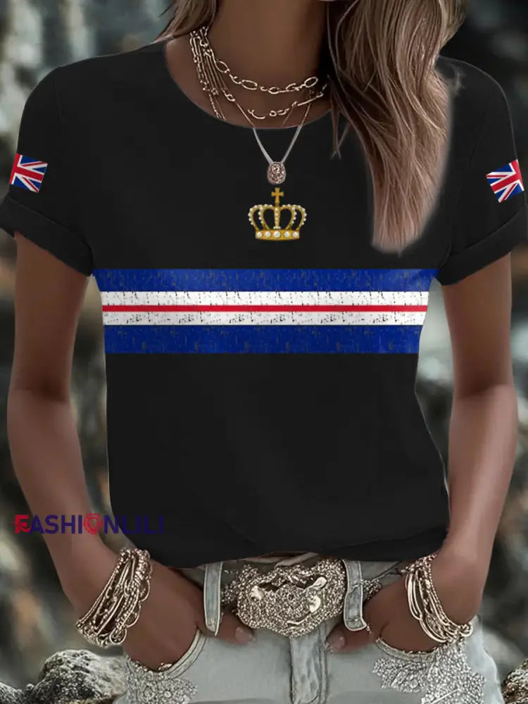 Women’s UK Flag Art Printed T shirt Black / S