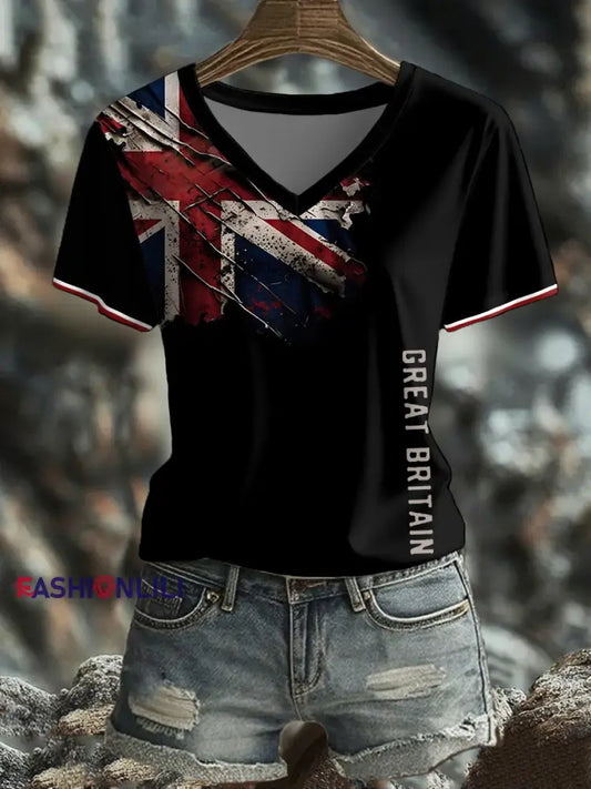 Women’s UK Flag Art Printed T shirt Black / S