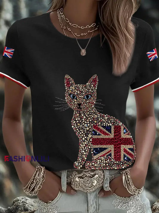 Women’s UK Flag Art Printed T shirt Black / S