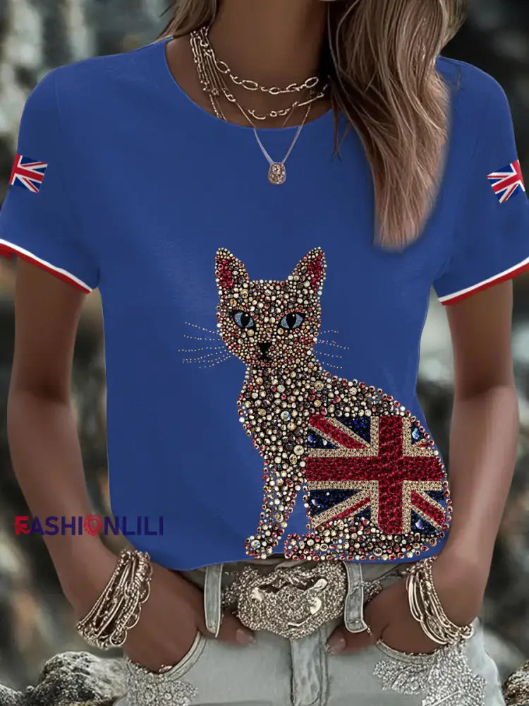 Women’s UK Flag Art Printed T shirt Blue / S