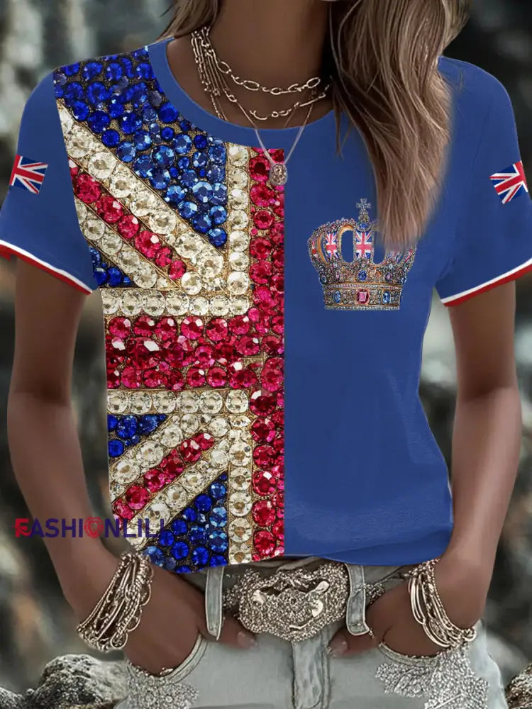 Women’s UK Flag Art Printed T shirt Blue / S