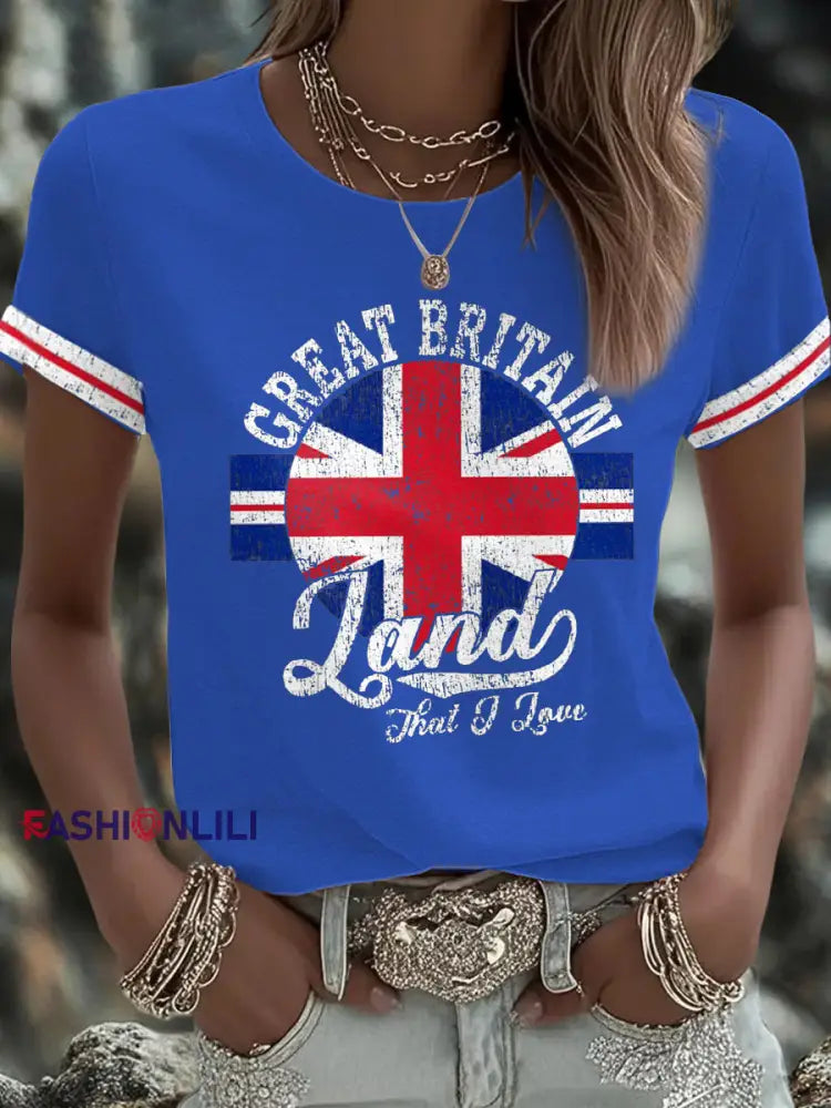 Women’s UK Flag Art Printed T shirt Blue / S