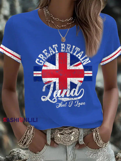 Women’s UK Flag Art Printed T shirt Blue / S