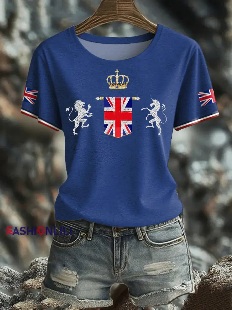 Women’s UK Flag Art Printed T shirt Blue / S
