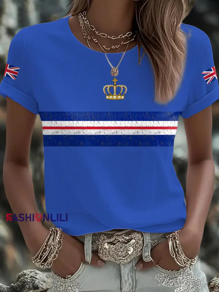 Women’s UK Flag Art Printed T shirt Blue / S