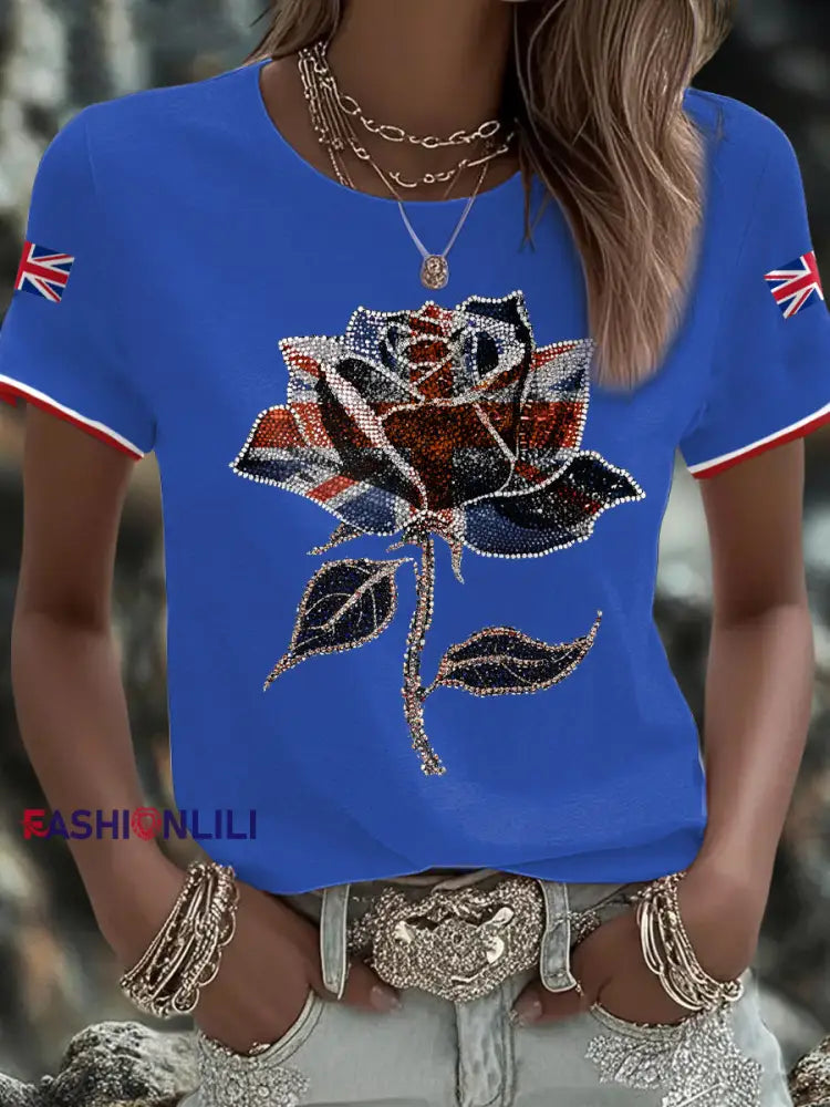 Women’s UK Flag Art Printed T shirt Blue / S