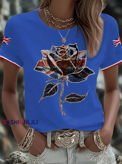 Women’s UK Flag Art Printed T shirt Blue / S