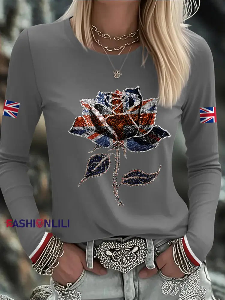 Women’s UK Flag Art Printed T shirt Light Gray / S