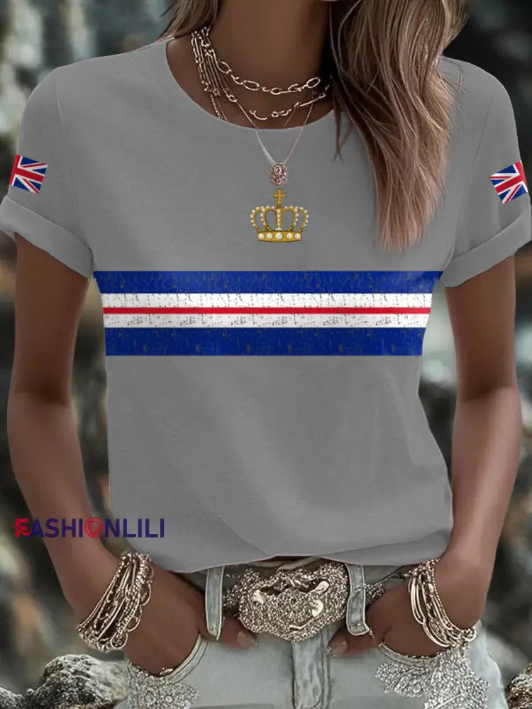 Women’s UK Flag Art Printed T shirt Light Gray / S