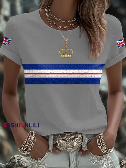 Women’s UK Flag Art Printed T shirt Light Gray / S