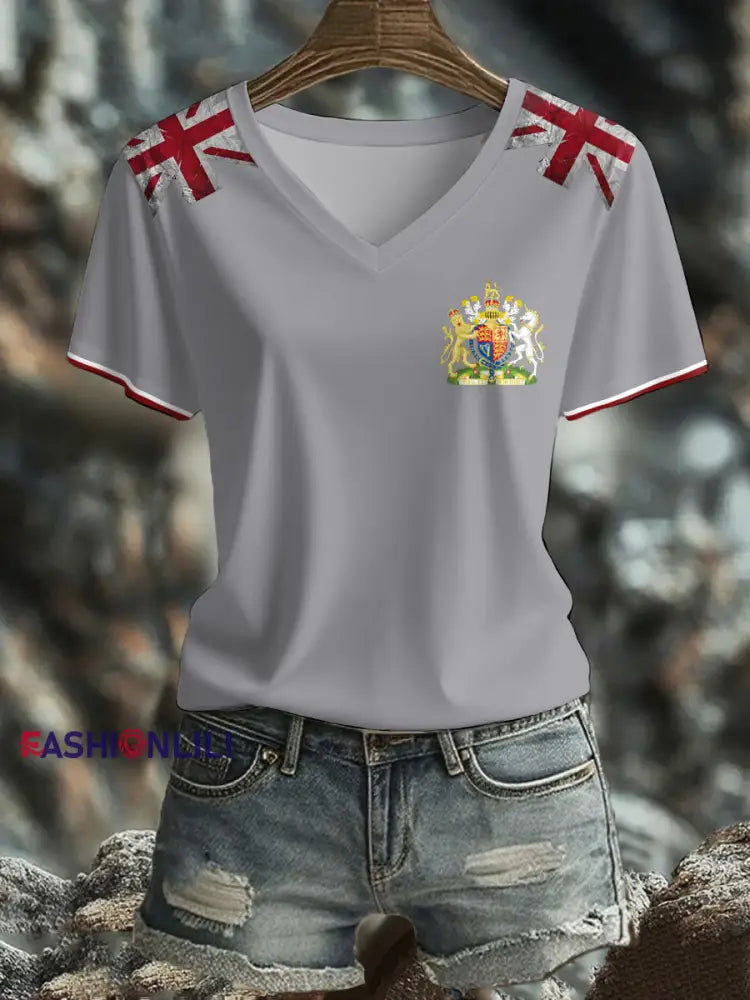 Women’s UK Flag Art Printed T shirt Light Gray / S