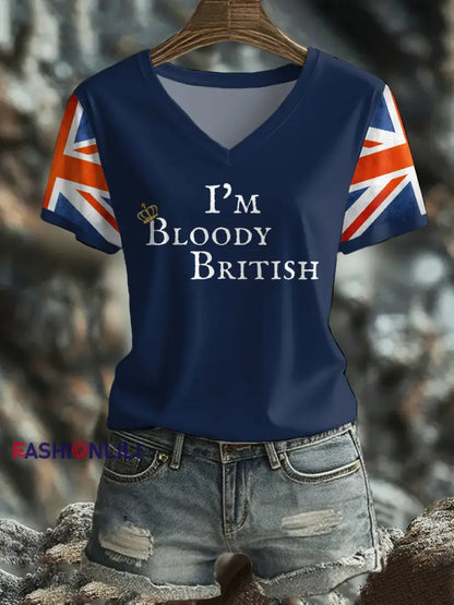 Women’s UK Flag Art Printed T shirt Navy Blue / S