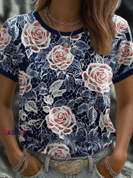 Women’s UK Flag Art Printed T shirt Navy Blue / S
