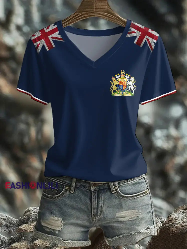 Women’s UK Flag Art Printed T shirt Navy Blue / S