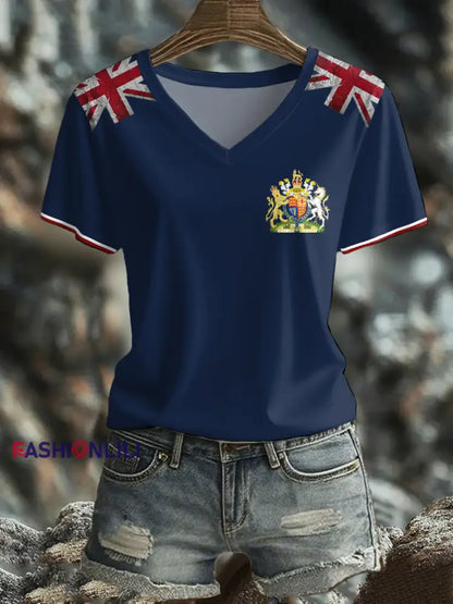 Women’s UK Flag Art Printed T shirt Navy Blue / S