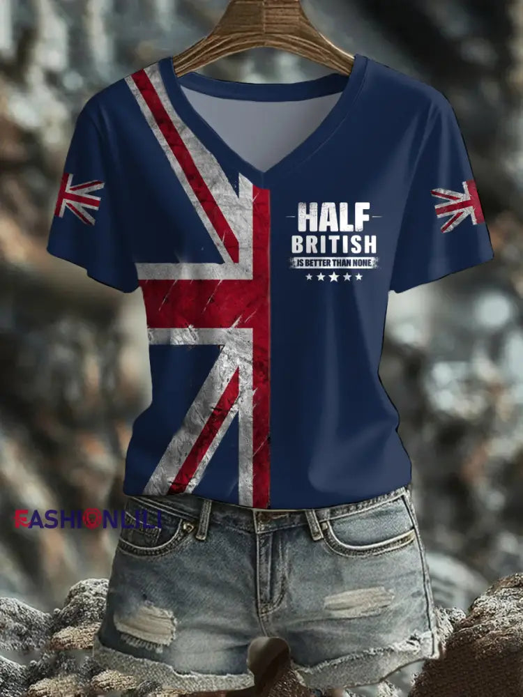 Women’s UK Flag Art Printed T shirt Navy Blue / S
