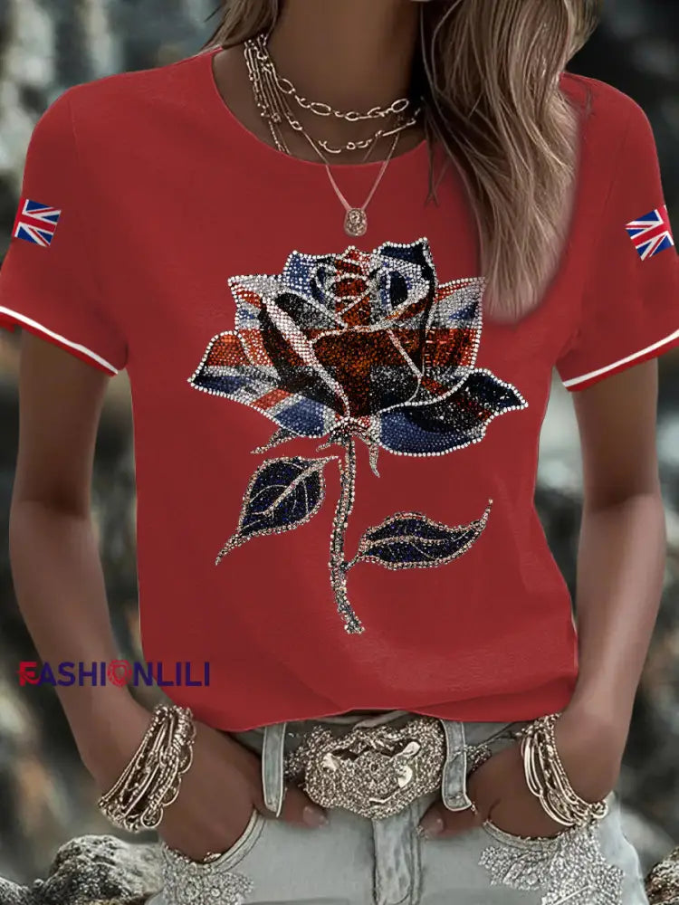 Women’s UK Flag Art Printed T shirt Red / S