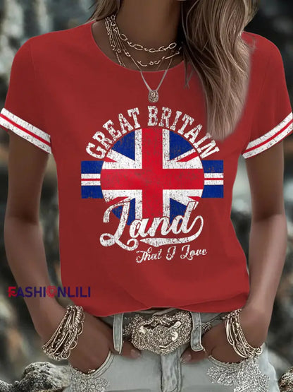 Women’s UK Flag Art Printed T shirt Red / S