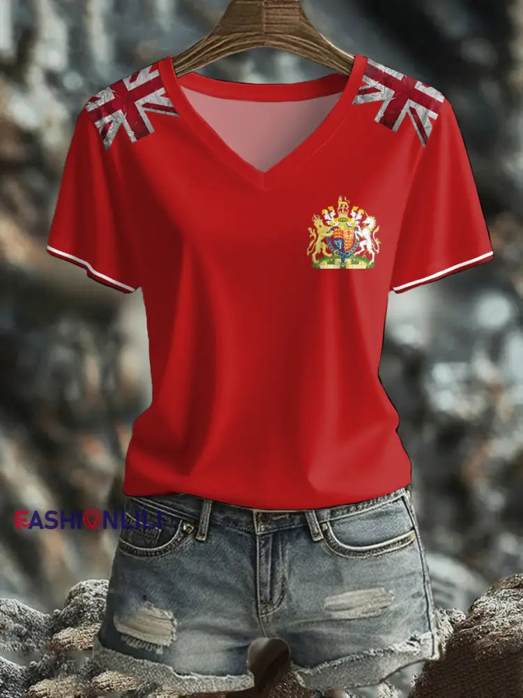 Women’s UK Flag Art Printed T shirt Red / S