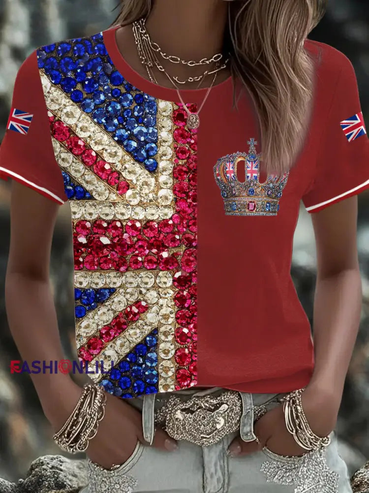 Women’s UK Flag Art Printed T shirt Red / S