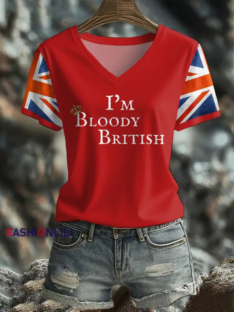 Women’s UK Flag Art Printed T shirt Red / S
