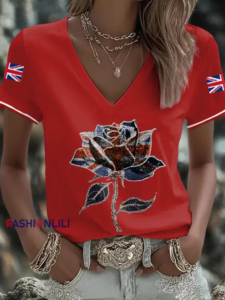Women’s UK Flag Art Printed T shirt Red / S