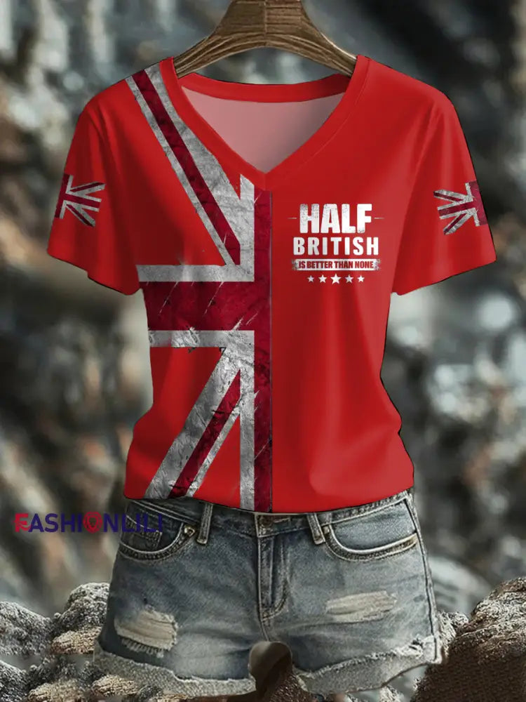 Women’s UK Flag Art Printed T shirt Red / S