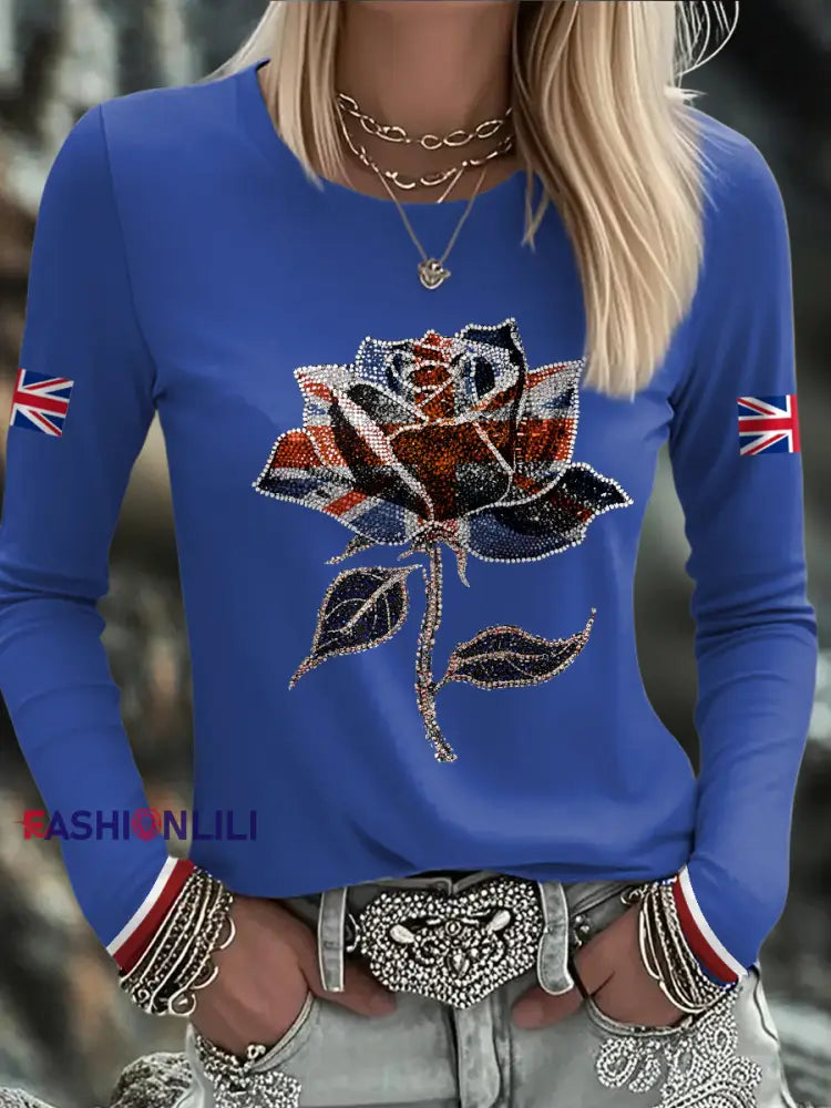 Women’s UK Flag Art Printed T shirt Royal Blue / S