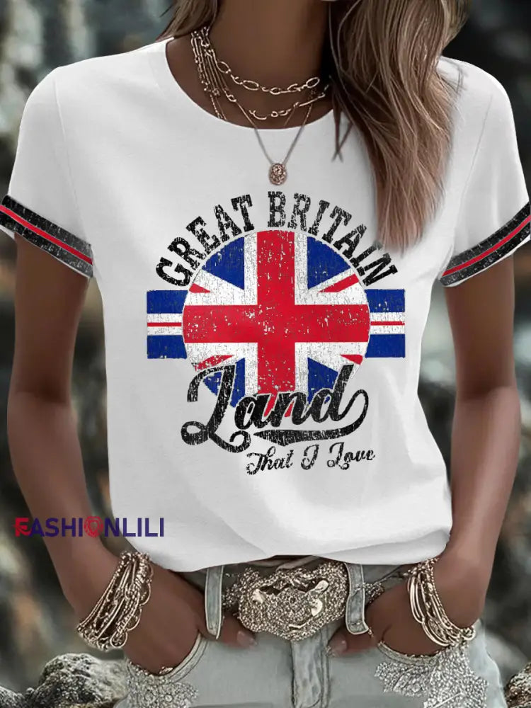 Women’s UK Flag Art Printed T shirt White / S