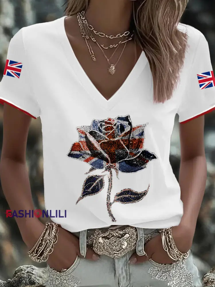 Women’s UK Flag Art Printed T shirt White / S