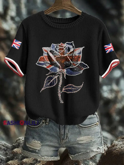 Women’s UK Flag Art Printed Tops Black / S