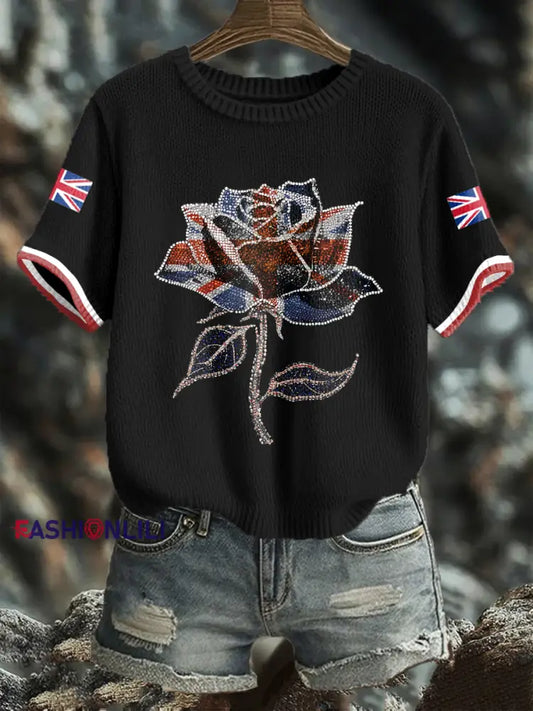 Women’s UK Flag Art Printed Tops Black / S