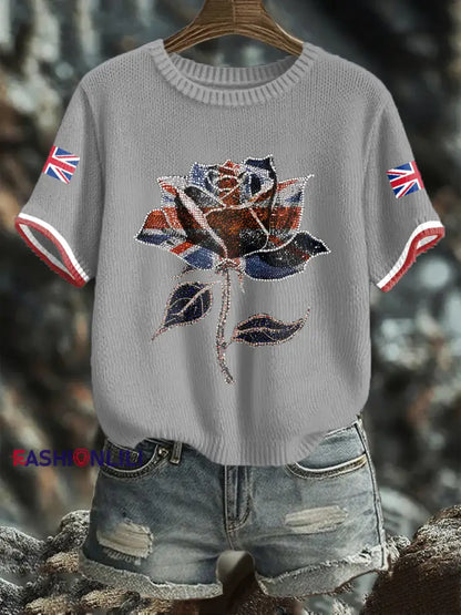 Women’s UK Flag Art Printed Tops Light Gray / S