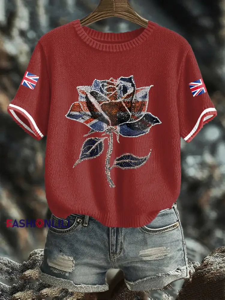 Women’s UK Flag Art Printed Tops Red / S