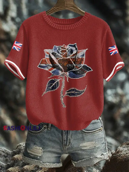 Women’s UK Flag Art Printed Tops Red / S