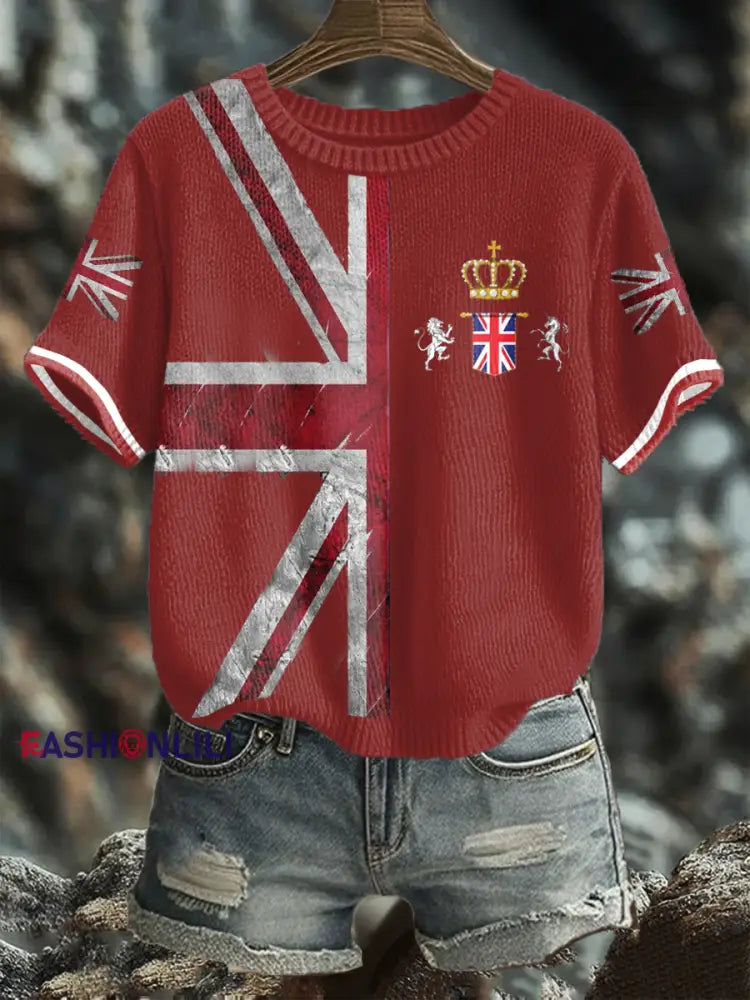 Women’s UK Flag Art Printed Tops Red / S