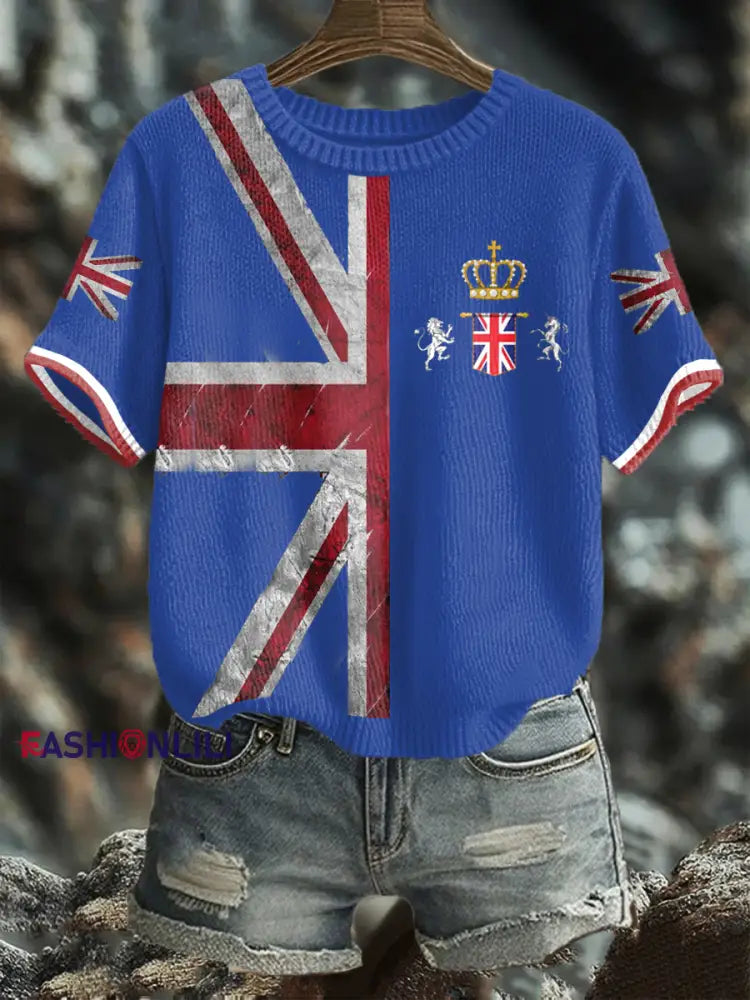 Women’s UK Flag Art Printed Tops Royal Blue / S
