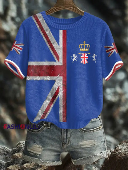 Women’s UK Flag Art Printed Tops Royal Blue / S