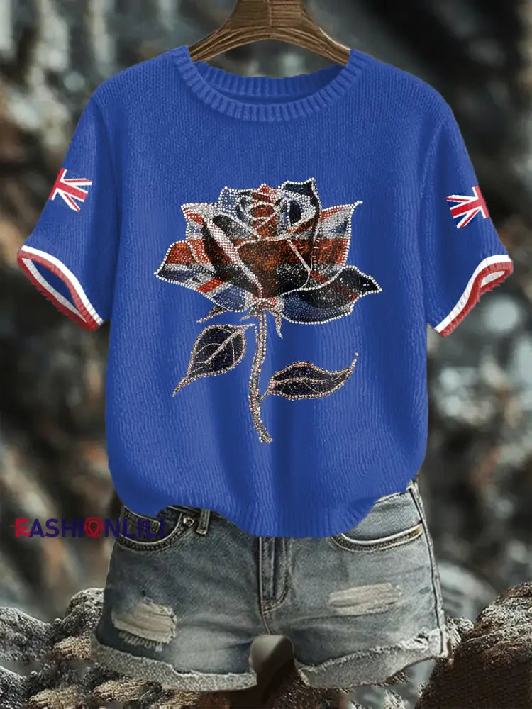 Women’s UK Flag Art Printed Tops Royal Blue / S