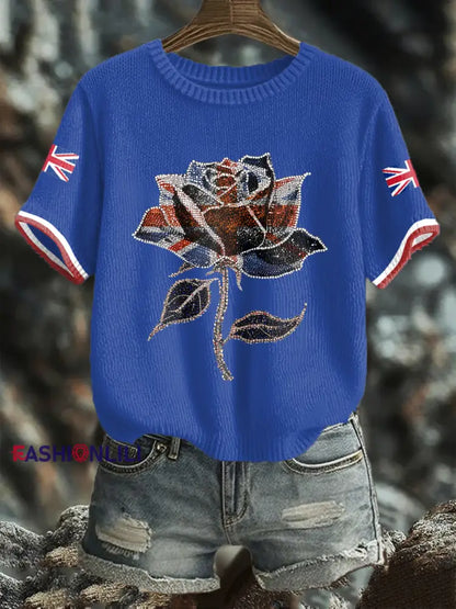 Women’s UK Flag Art Printed Tops Royal Blue / S