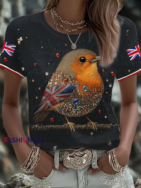 Women’s UK Flag Art Rose Printed T shirt Black / S