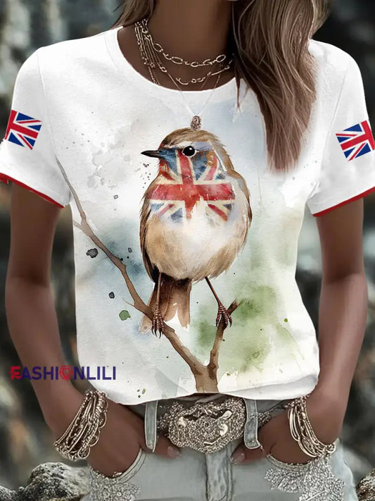 Women’s UK Flag Art Rose Printed T shirt White / S