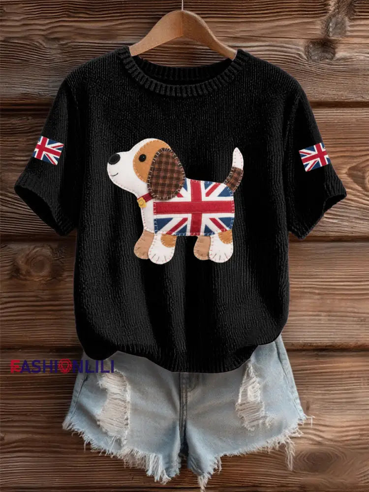 Women’s UK Flag Butterfly Cozy Knit Sweater Black / S