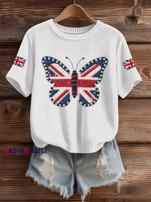 Women’s UK Flag Butterfly Cozy Knit Sweater White / S
