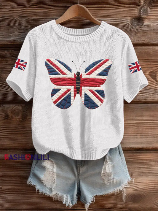 Women’s UK Flag Butterfly Cozy Knit Sweater White / S