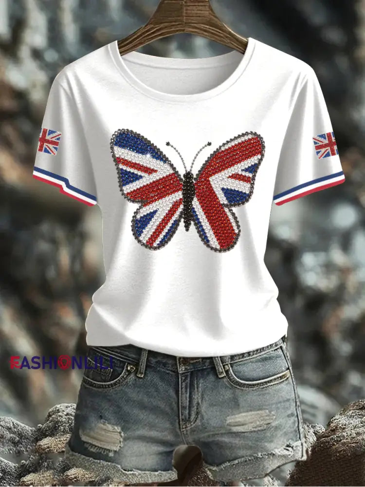 Women’s UK Flag Butterfly Printed T shirt White / S