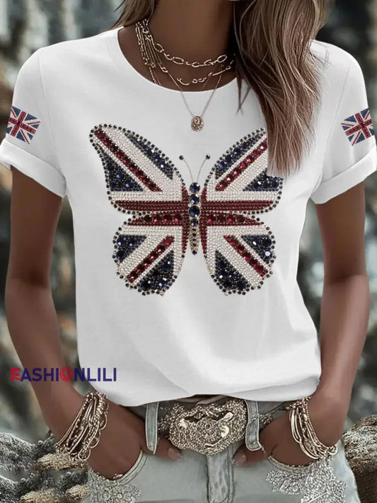 Women’s UK Flag Butterfly Printed T shirt White / S