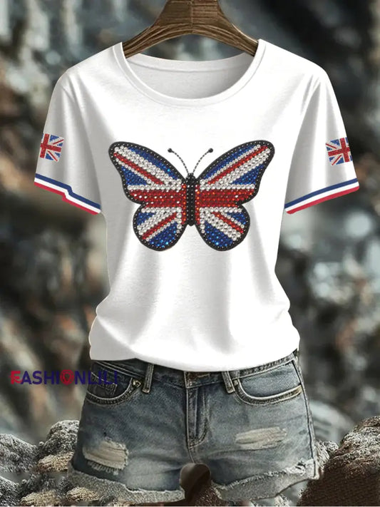 Women’s UK Flag Butterfly Printed T shirt White / S