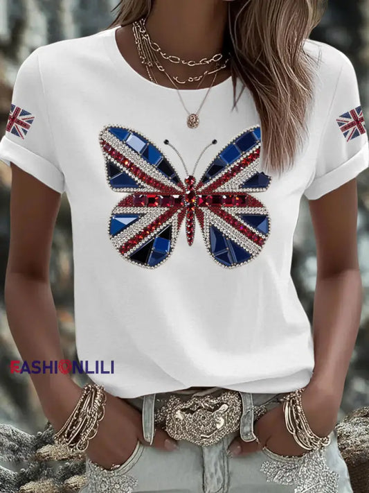 Women’s UK Flag Butterfly Printed T shirt White / S
