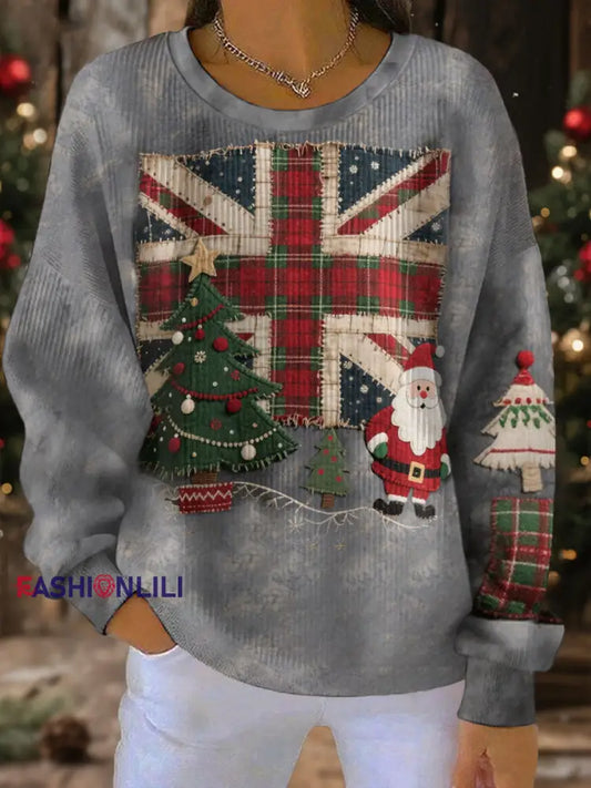Women’s UK Flag Christmas Santa Printed Sweatshirt Gray / S